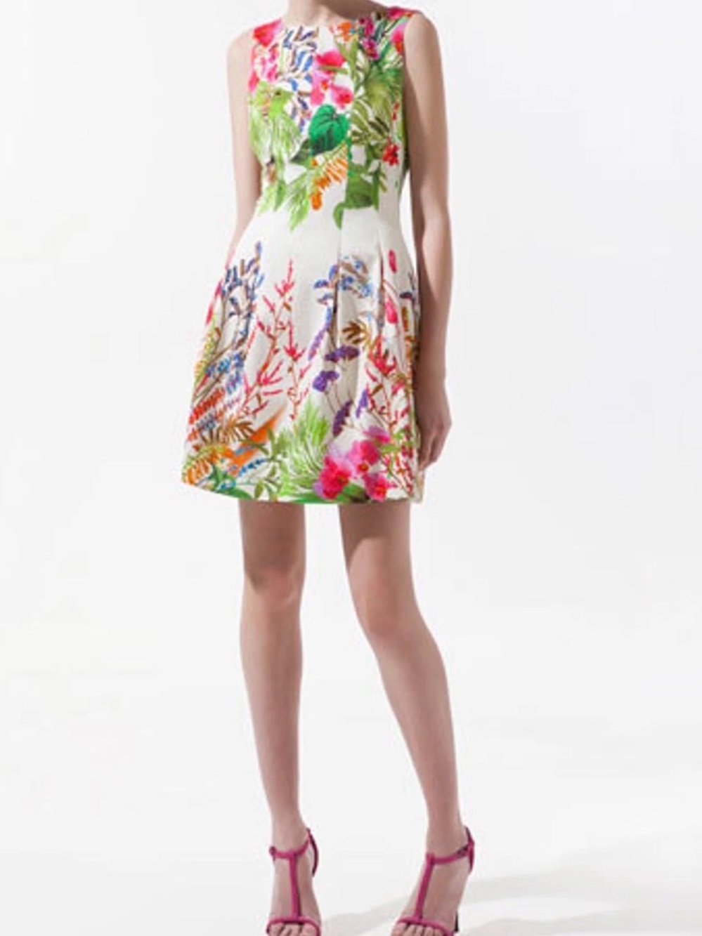 Zara White Floral Sleeveless Mini Dress with Multicolor Print